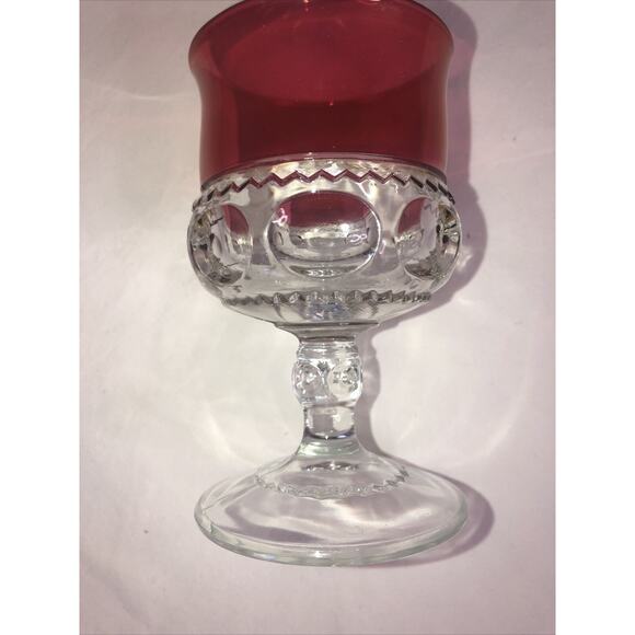 Kings Crown Thumbprint Cranberry Goblet- Used- Vintage-‎ Set Of 1 - Picture 4 of 8
